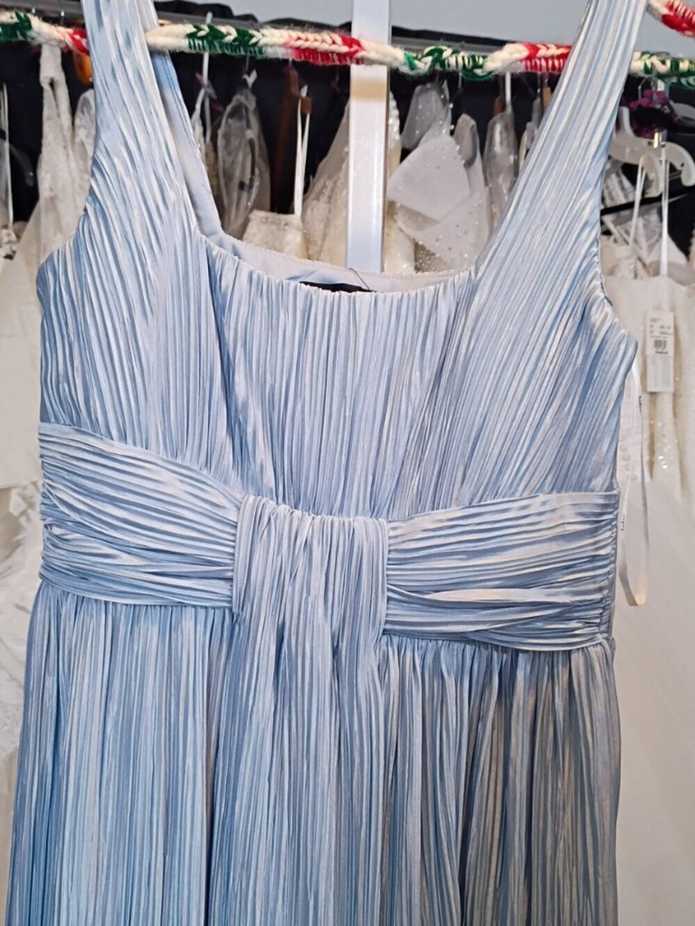 NWT Ameena Light Blue Plisse Square Neck Sash Maxi Dress - Picture 7 of 10